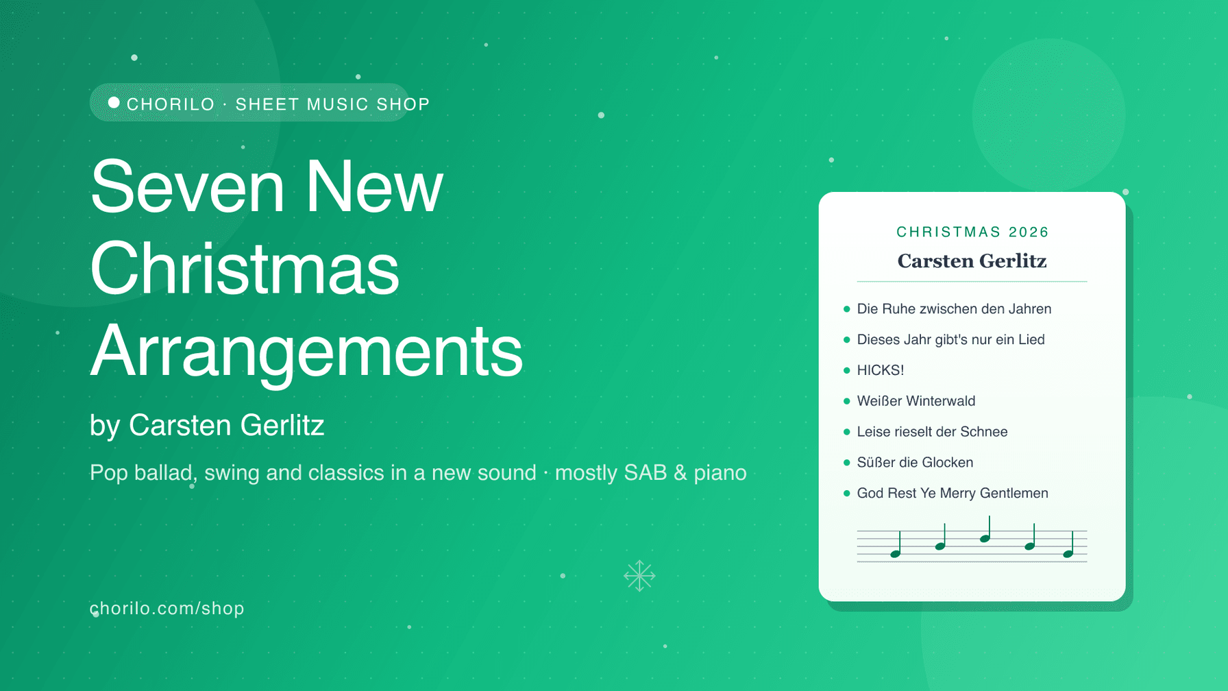 Seven New Christmas Arrangements by Carsten Gerlitz in the Chorilo Sheet Music Shop