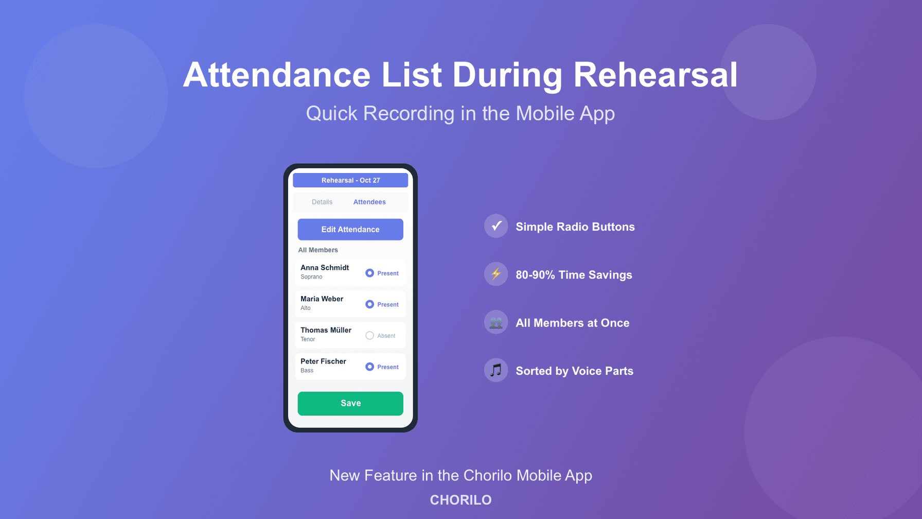Attendance List Directly During Rehearsal – The New Feature in the Mobile App